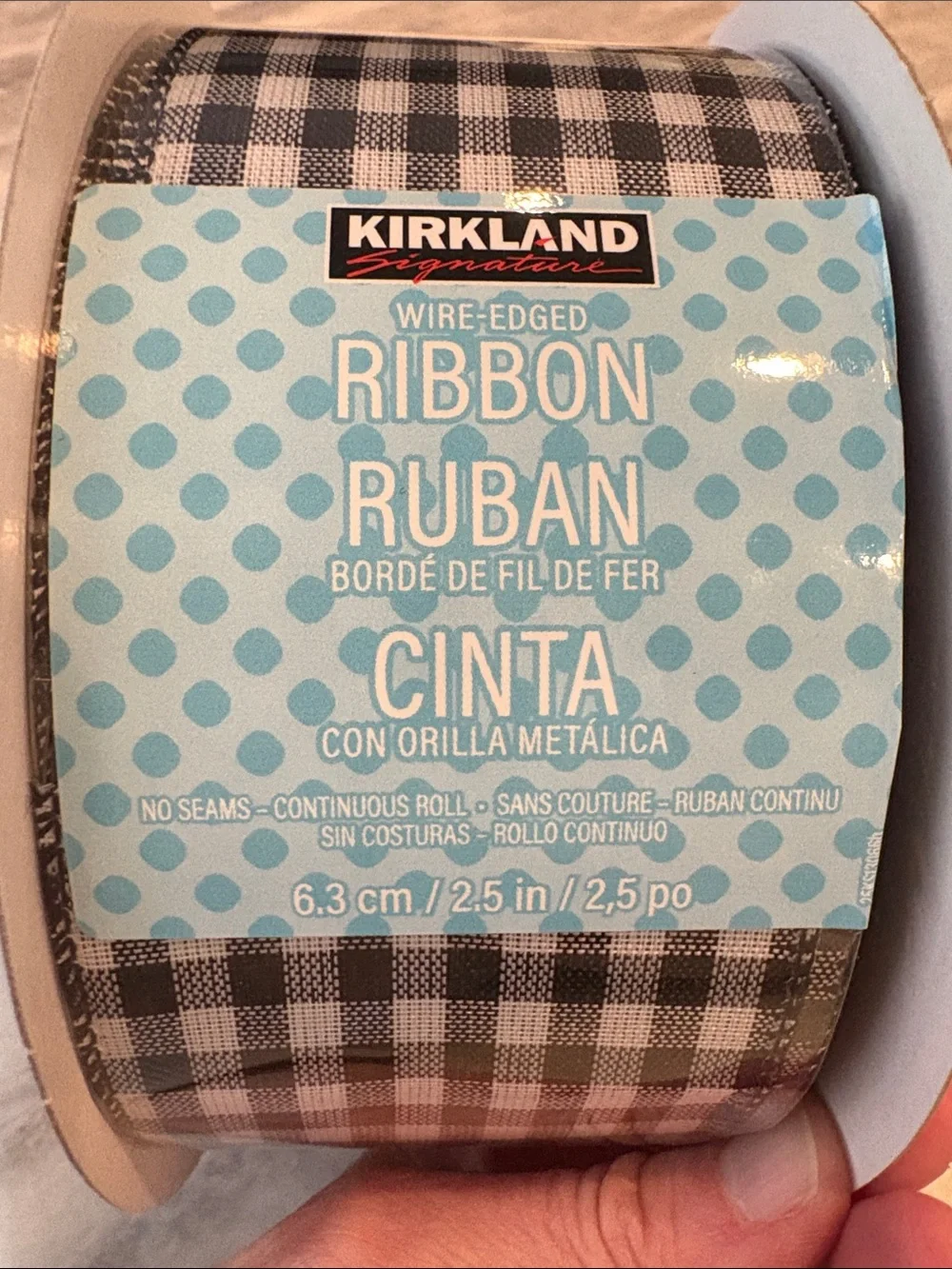 Kirkland Signature black gingham ribbon 50 yards-2.5 inch